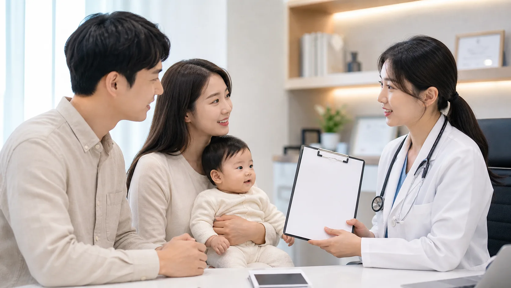 Parents safely prepare, offer, observe, or discuss an allergenic food with an infant in a photorealistic home or clinic