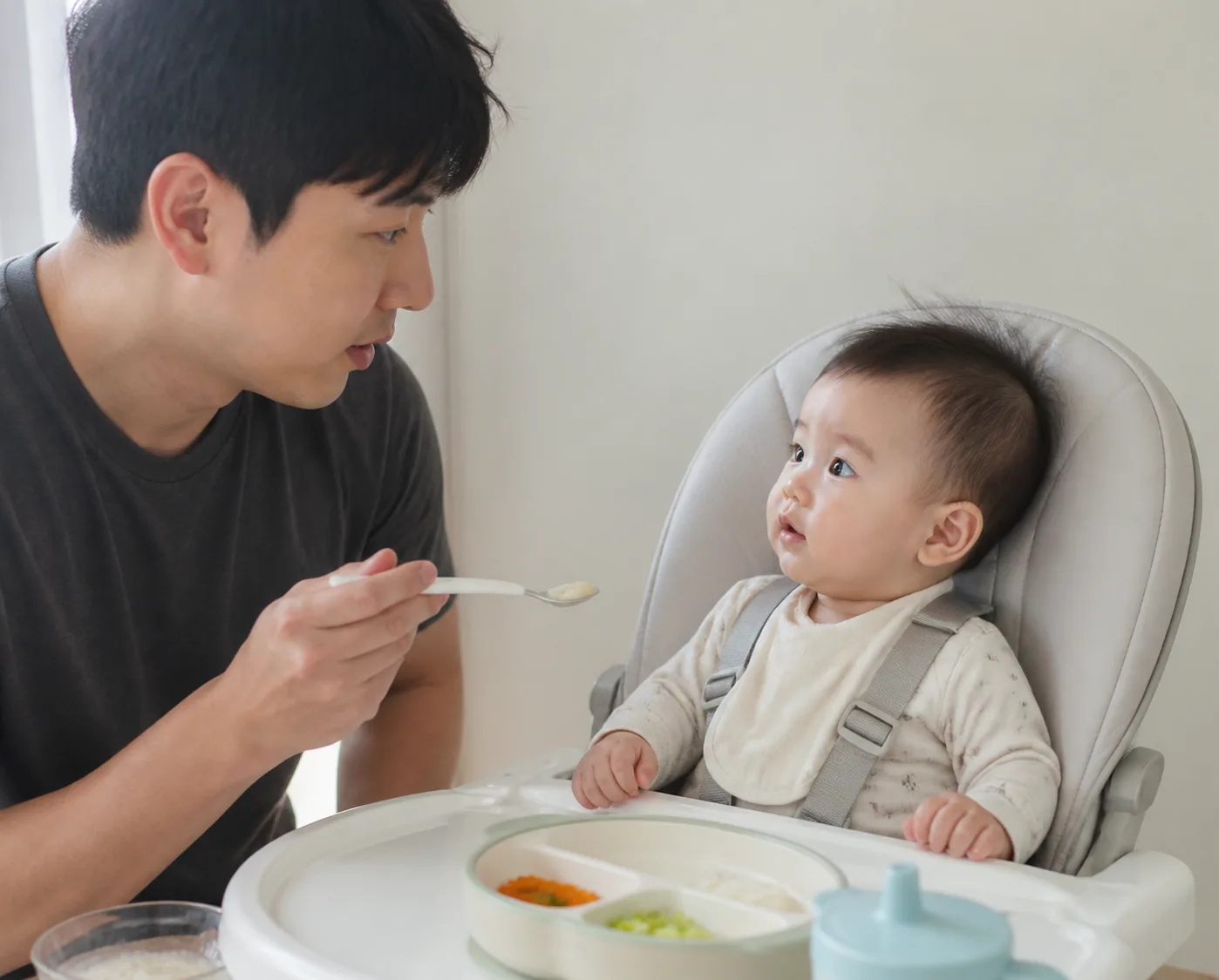 A photorealistic scene with parents, baby, clinician, or first-aid instructor demonstrating safe choking prevention