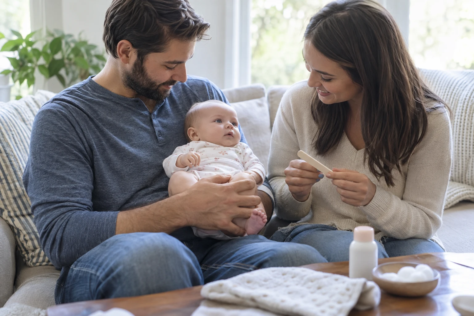 Two parents preparing for a baby’s nail care