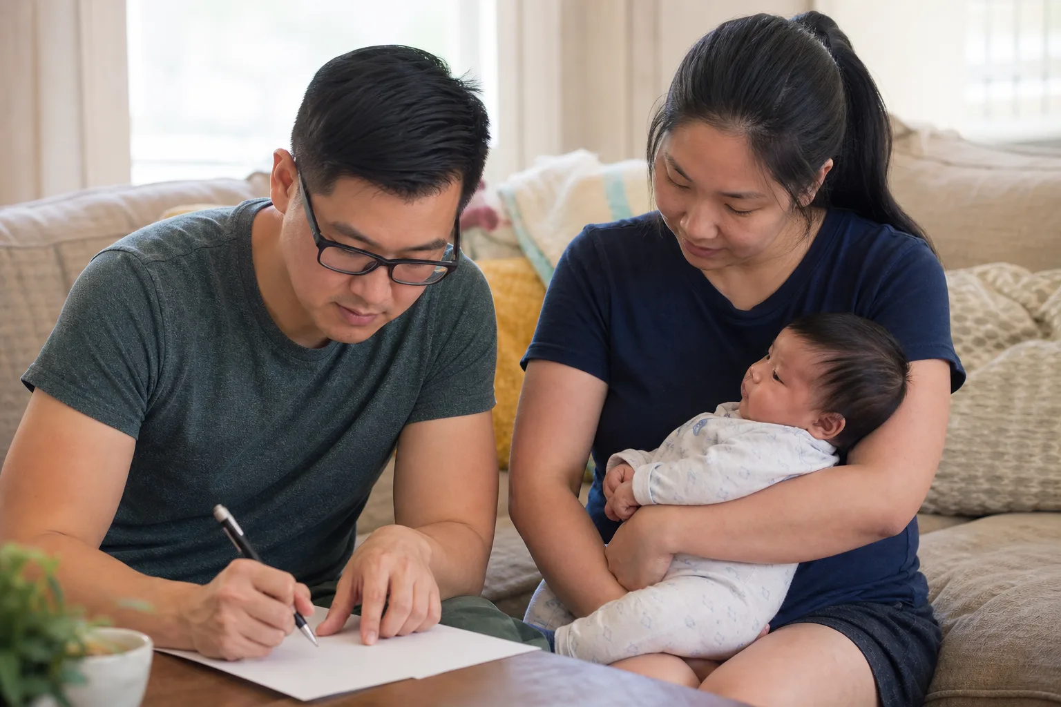 Adult feeding specialist reviews infant body support with a caregiver