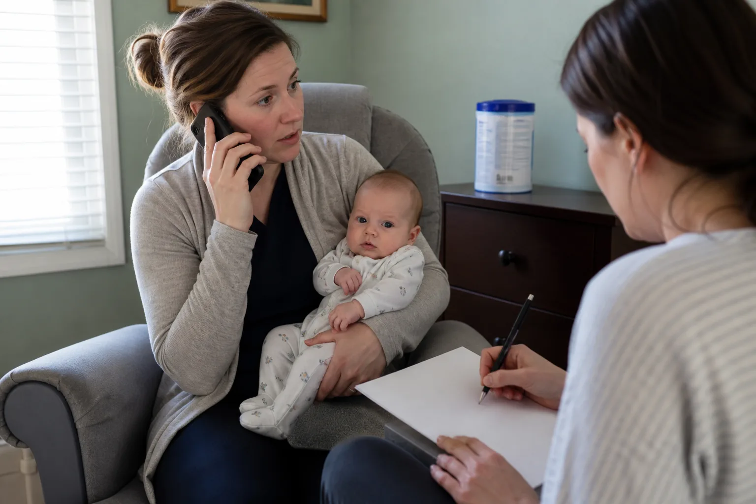 Adult caregivers carry out a clean formula preparation or clinical consultation task