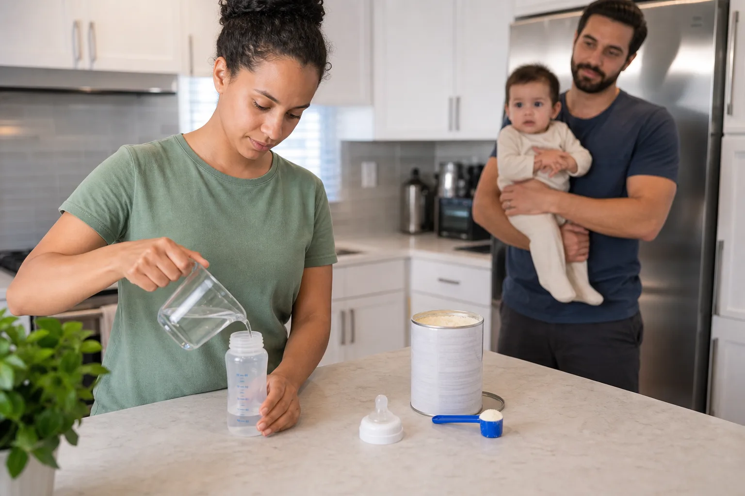Adult caregivers carry out a clean formula preparation or clinical consultation task