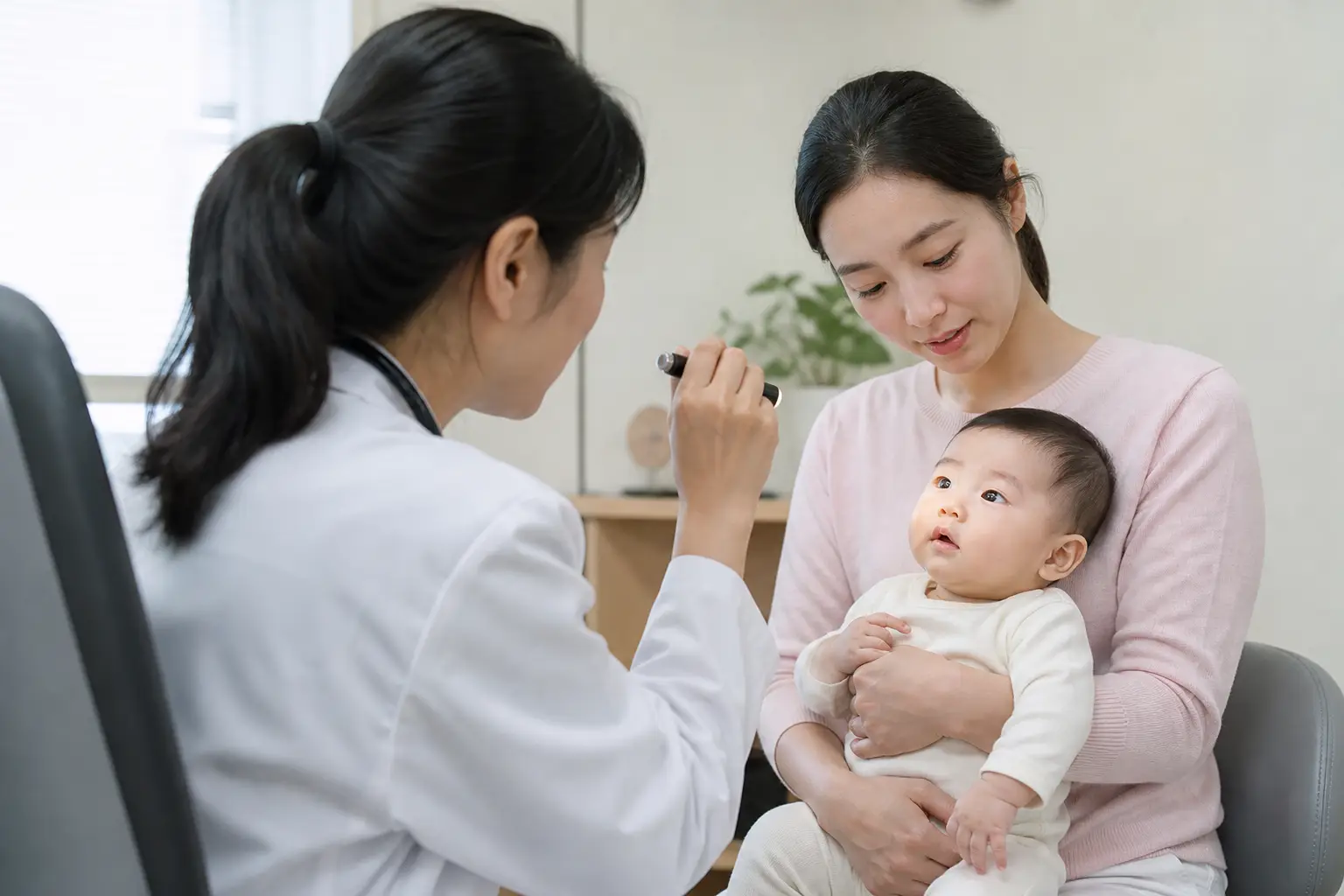 A clinician can examine the cornea, eyelids, conjunctiva, and tear-drainage area directly.
