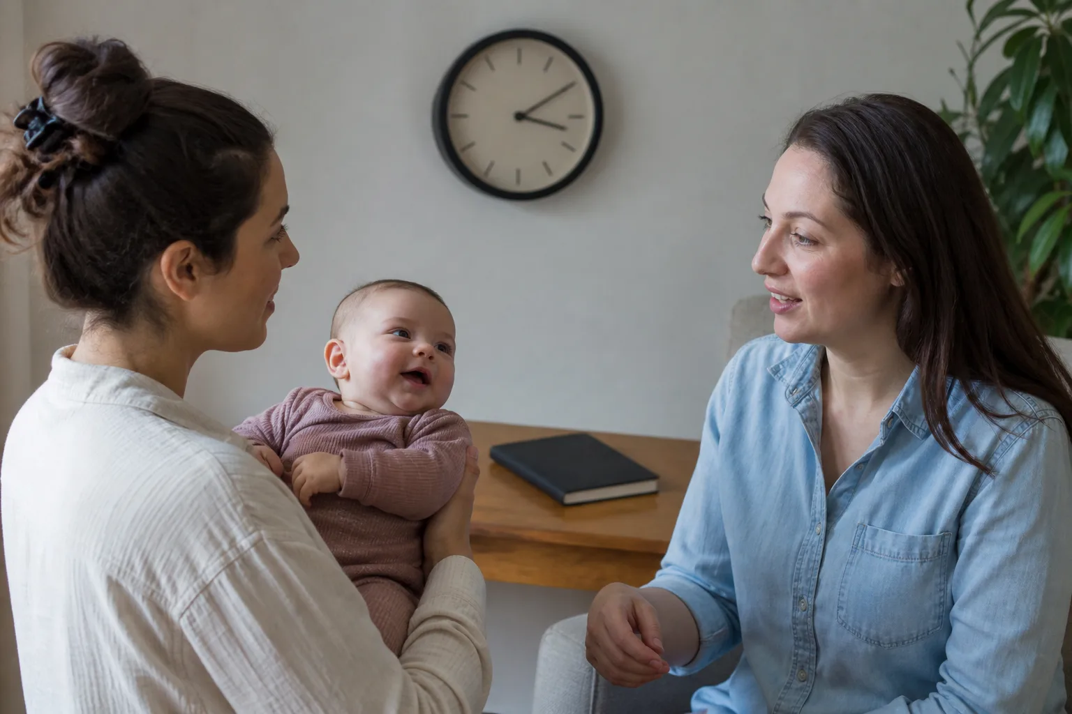 Adult caregivers observe an infant's nap cues and daily alertness in a realistic home or clinic