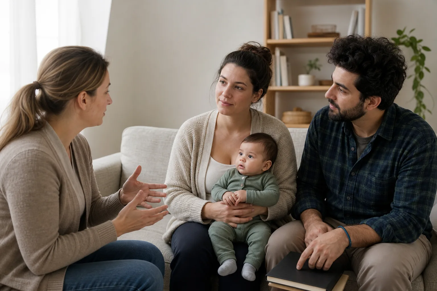 Adult caregivers observe an infant's nap cues and daily alertness in a realistic home or clinic