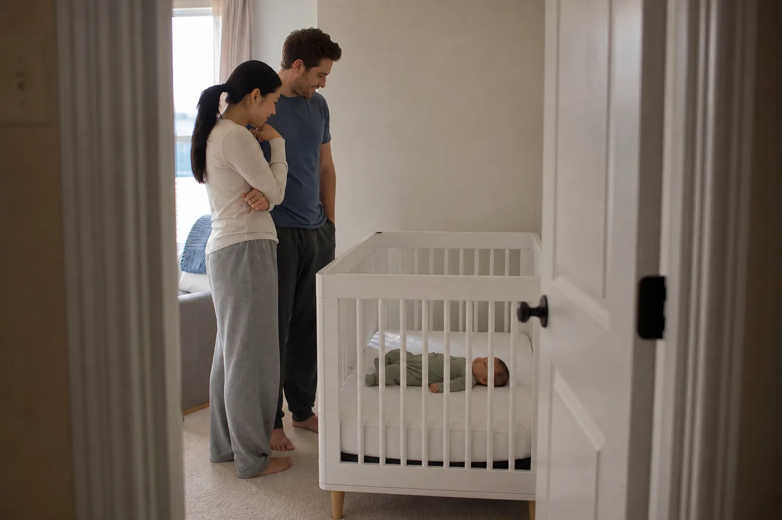 Adult caregivers use a realistic safe infant sleep routine with a clear firm flat sleep surface