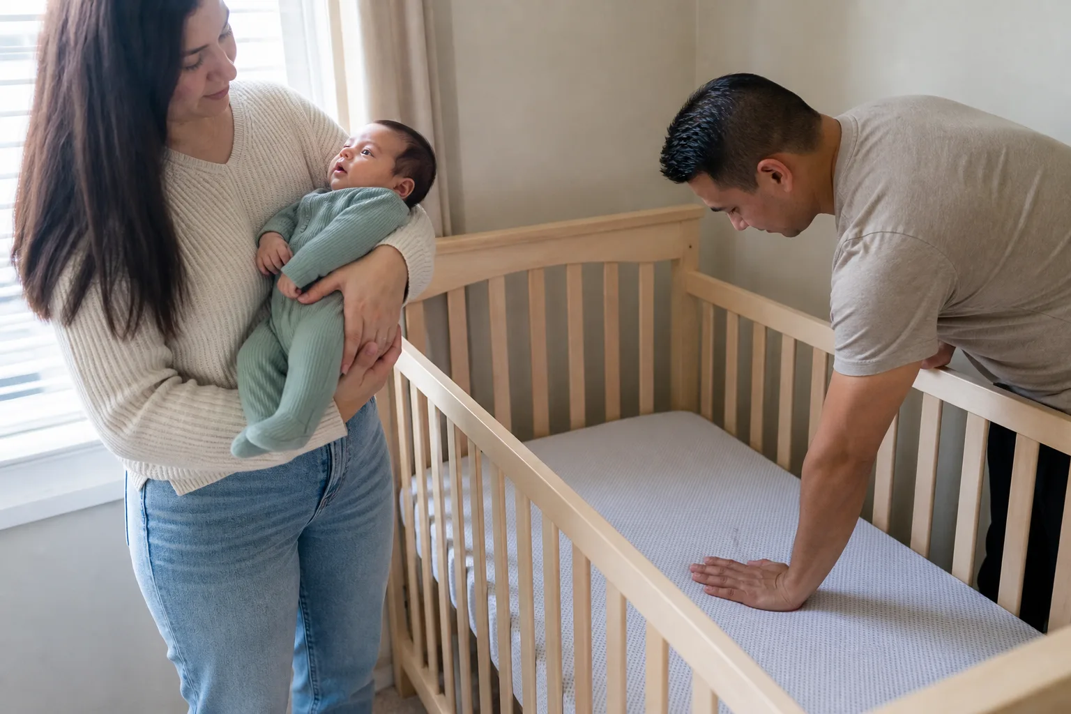 Adult caregivers use a realistic safe infant sleep routine with a clear firm flat sleep surface