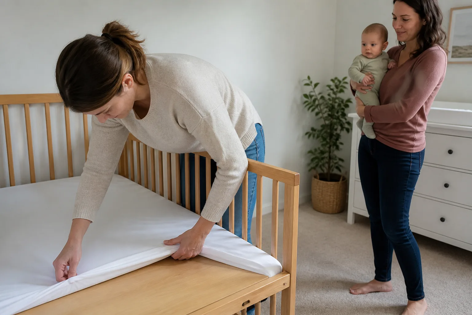 Adult caregivers use a realistic safe infant sleep routine with a clear firm flat sleep surface